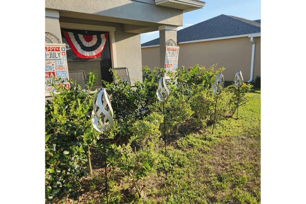 Installed Belavi Decorative Wind Spinner Stake in Garden